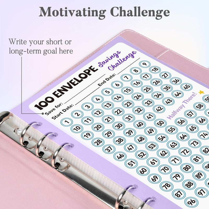 Fabmaker 100 Envelopes Money Saving Challenge Binder, A5 Savings Challenges Book with Envelopes & Reusable Tracker, Binder - Save $5050 in Fun & Motivating Way, Christmas Gifts for Teen, Mon Thanksgiving gifts - Image 4